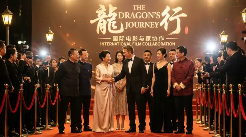 天美传媒国际电影首映红毯活动，中外影星盛装出席合影留念